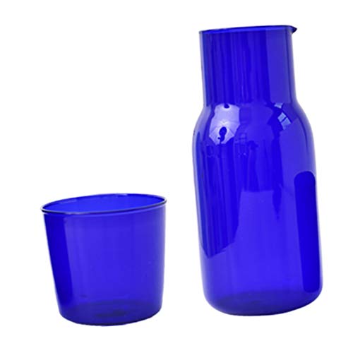 BESTonZON 500Ml Blau Nacht Karaffe mit Tasse Nacht Wasser Krug Und Tumbler Glas Handliche Mitternacht Wasser Trinken Tasse Breiten Mund Hei? Kalt Wasser Saft Getr?nke Tasse Decanter von BESTonZON