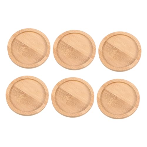 BESTonZON 6 Stück Teiliges Runde Keramikuntersetzer für Sukkulenten Blumentöpfe mit Stapelbaren Bambusplatten Hitzebeständig Abwaschbar als Isolierpads und Pflanzenschutz für Kleine Töpfe von BESTonZON