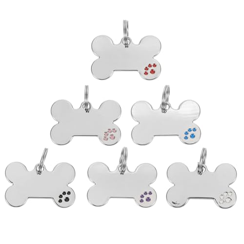 BESTonZON 6 Stück knochenförmige Haustier-ID-Tags: Blanko-Tags für Hunde und Katzen zum Gravieren – Blanko-Identifikationsschilder für Haustiere und Welpen mit Löchern für den Außenbereich von BESTonZON