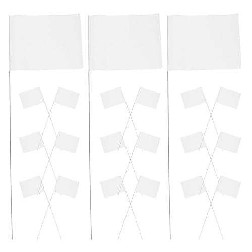 BESTonZON 60 Bewässerungsmarkierungsfahnen: Leichte Hofmarkierungen mit Stahldrahtstangen – Gartenbodenmarkierungen – Weiße Markierungsfahnen für die Rasenvermessung von BESTonZON