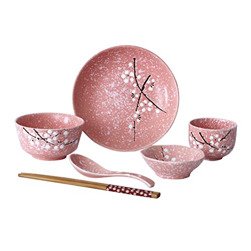 BESTonZON 6pcs japanische Keramik Geschirr Set Haushalt Keramik Geschirr Set (Rosa) von BESTonZON