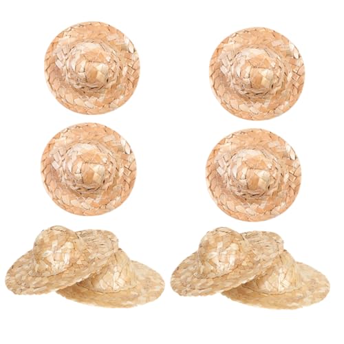 BESTonZON 8 Stück Mini-Strohhut Rasen Abdeckung Schlüssel Puppe Party UV Miniatur winzige Hüte Mini-Zylinder Mini-Hut-DIY-Requisite Mini-Hausverzierungsmodell gewebte Mützen von BESTonZON