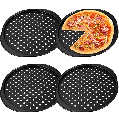 BESTonZON Antihaft-Pizzapfanne mit L?chern, 4-teiliges Backstahl-Pizzapfanne mit L?chern, runde Pizzapfanne f¨¹r Ofen, Backformen, Pizzablech, Antihaft-Crisper-Pizzapfannen-Set (32 cm) von BESTonZON