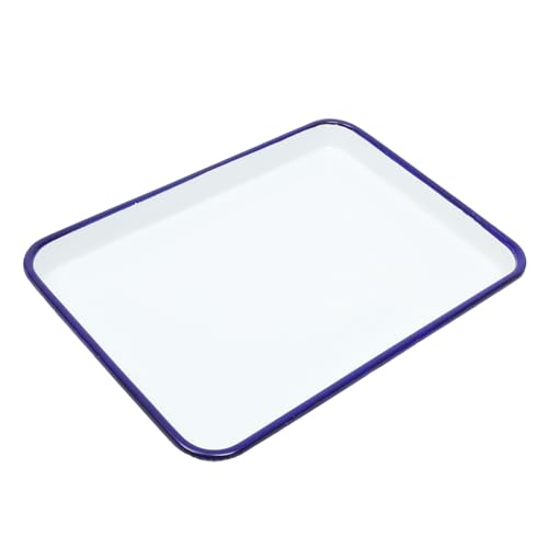 BESTonZON Antihaftbeschichteter Bräter 10X7 Rechteckiges Serviertablett Mit Blauem Rand Bräter Aus Emaille Längliche Kuchenform Zum Backen Von Truthahn Hühnchen Und Gemüse (Weiß) von BESTonZON
