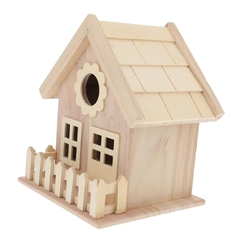 BESTonZON DIY Vogelhaus aus Holz mit Breitem Eingang und Doppelten Fenstern Naturnahes Nistkasten Gestell für Kleine Vögel Atmungsaktive Holz Hütte zum Bemalen für Garten und Haustiere von BESTonZON
