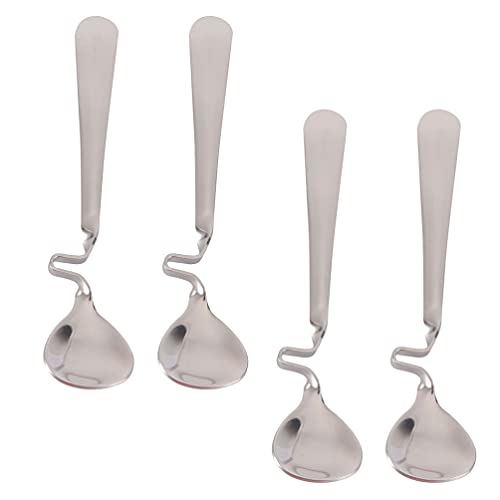 BESTonZON Edelstahl Kaffeelöffel Gebogener Griff Hängendes Design Marmelade Honig Löffel Teelöffel Dessertlöffel Tasse Löffel Rührlöffel für Tee Milch Kaffee Dessert Drink Milchshake 4 Stück von BESTonZON