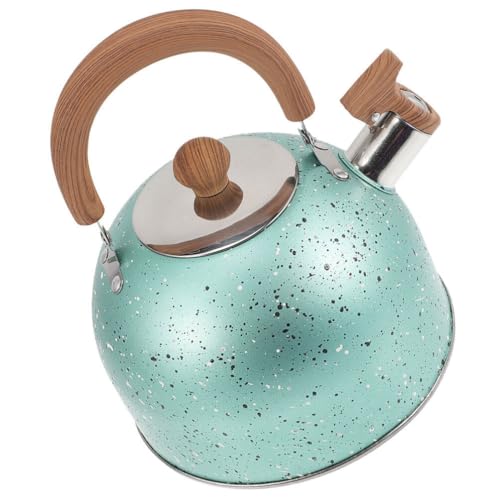 BESTonZON Edelstahl Pfeifenkessel Wasserkessel Pfeifkessel Flötenkessel 3 Liter Teekessel Pfeife Wasserkocher mit Holz Pfeifton Griff Induktion Gasherd für Zuhause Küche Camping Grün von BESTonZON