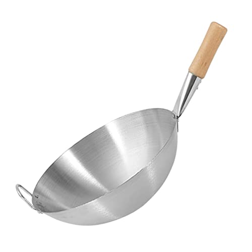 BESTonZON 1Stk Einhand-Wok Kochtopf mit Holzgriff Backform mit Deckel pfannenwender Bratpfanne flache Pfanne daran arbeiten antihaftbeschichteter Topf Wok mit Holzgriff eben von BESTonZON