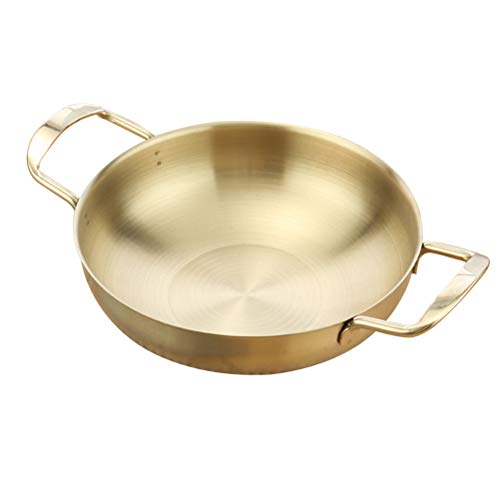 BESTonZON Edelstahlpfanne Servierpfanne Schmorpfanne Bratpfanne mit 2 Griffe Pfanne für Alltag Outdoor Camping Wandern Picknick Kochgeschirr 20cm (Golden) von BESTonZON