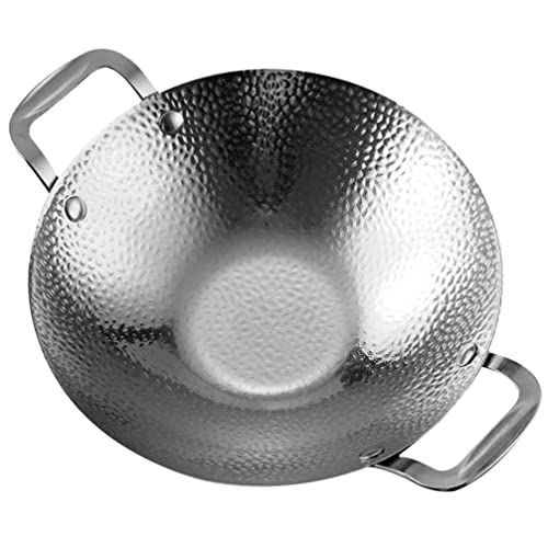 BESTonZON Edelstahlpfannen Topf Wok-Pfanne -Pfanne Mit Flachem Chinesischer Wok Kratzfeste Kochpfanne Kochgeschirr Mit 2 Griffen Für Gasinduktion Silber 20 3 Cm Nudeltopf Nudeltöpfe von BESTonZON