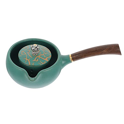 BESTonZON Einhand Teekanne Keramik Japanische Kyusu Tokoname Stil Teekanne Teebereiter Kanne Chinesisch Kungfu Tee Teekrug Teekessel Tee Service mit Holzgriff für Teehaus Teeliebhaber Grün von BESTonZON