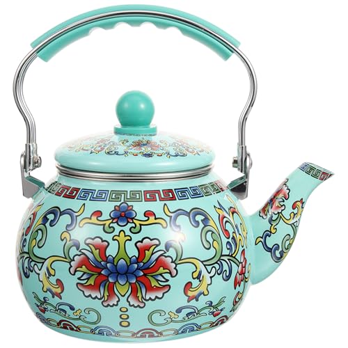 BESTonZON Emaille Teekanne Wasserkessel Teekessel Wasserkocher Kaffeekanne Tee Servierkanne Pfeifkessel mit Teesieb Griff für Nachmittagstee Teeparty Zuhause Büro Dekoration Geschenk 2.2l Grün von BESTonZON
