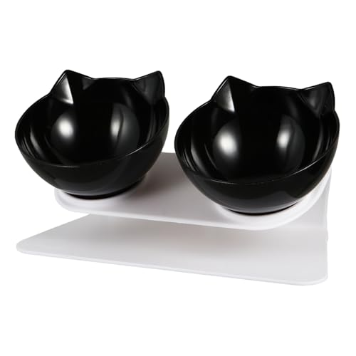 BESTonZON Erhöhter Katzenfutternapf aus Robustem Kunststoff mit Geneigtem Design zur Halsentlastung rutschfest und Kippsicher Ergonomisch für Katzen und Kleine Hunde Hygienisch und von BESTonZON