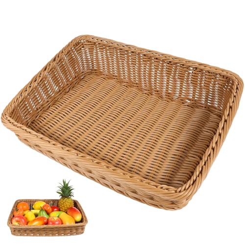BESTonZON Geflochtener Aufbewahrungskorb Eckig Aufbewahrungskiste Lebensmittel Servierkorb Obstkorb Brotkorb 40x30x12cm Gewebter Regalkorb Desktop Organizer Multifunktional Aufbewahrung von BESTonZON