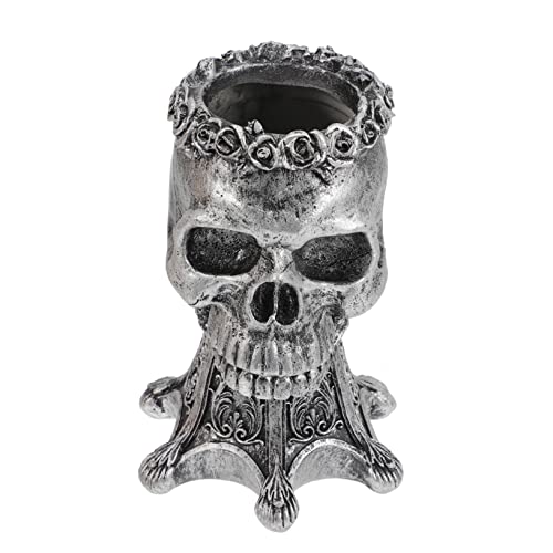 BESTonZON Halloween Schädel Blumentopf Robustem Resin Skurriler Schädel Übertopf für Sukkulenten und Kakteen Vielseitiger Pflanzgefäß und Stifthalter für Kreative Wohn und Gartendekoration von BESTonZON