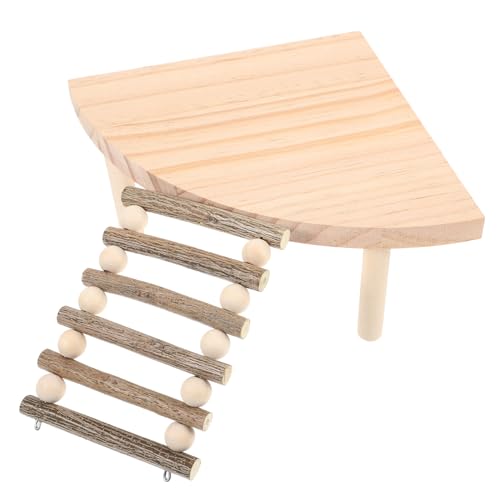 BESTonZON Hamster Holzplattform mit Leiter Robustes Kauspielzeug für Kleintiere Vielseitige Kletter und Ruhefläche Natürliche Holzleiter für Hamster Meerschweinchen und Rattenkäfige von BESTonZON
