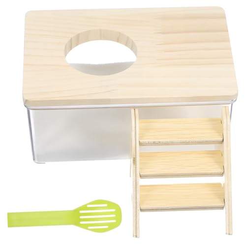 BESTonZON Hamster Sandbad mit Holz Sandkasten und Kletterleiter Stabiles Kleines Sandbad für Kleintiere Wie Chinchillas und Zwerghamster Multifunktional zum Baden und Sicher und Langlebig von BESTonZON