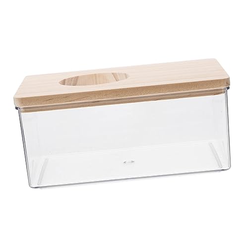 BESTonZON Hamster Sandbadewanne aus Transparentem Kunststoff mit Natürlichem Holzdeckel Langlebige und Praktische Sandbadbox für Hamster Rennmäuse und Kleine Kleintiere Leicht zu Reinigen von BESTonZON