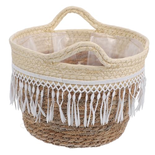 BESTonZON Handgefertigter Mittelgroßer Handgewebter Blumentopf mit Kunststoff Einsatz und Quasten Dekorativer Übertopf für Indoor Pflanzen Vielseitiger Körbchen Blumentopf im Boho Stil als von BESTonZON