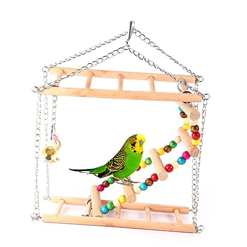 BESTonZON Holzschaukelspielzeug Für Haustiere Hängende Leiter Mit Eisenkette Für Vögel Hamster Und Kleine Tiere Für Spiel Und von BESTonZON