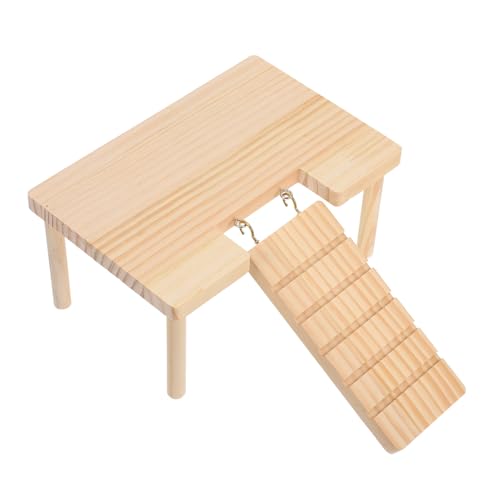 BESTonZON Holzplattform mit Integrierter Leiter für Hamster Kleintiere Stabile Kletterrampe für Meerschweinchen Dekoratives Naturholz spielhaus Geräumige Ecke für Aktives Kleintier gehege von BESTonZON