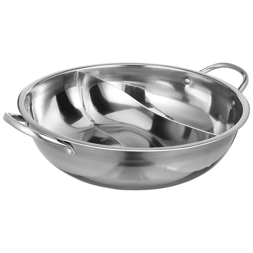 BESTonZON Hot Pot Edelstahl Chinesischer Feuertopf mit Trennwand Yuan Yang Töpfe Shabu Topf Kochtopf Suppentopf Induktionstopf Wok Kochgeschirr für Küche Zuhause Restaurant 32cm von BESTonZON