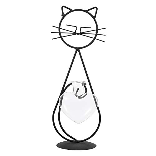 BESTonZON Hydroponik Vase Glas Herz Design Vase Eisen Kunst Katze Design St?nder Tischvase Transparente Pflanzenvase Hydroponik Pflanzen Topf Zuhause B¨¹ro Tischdekoration Stil A von BESTonZON