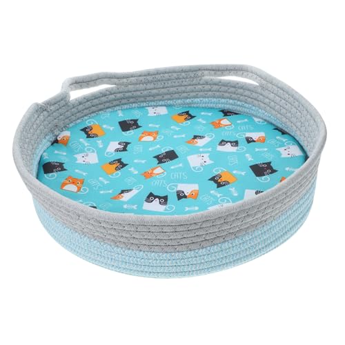 BESTonZON Katzenbett aus Baumwollseil mit Abnehmbarem Waschbarem Kissen Rundes Haustiernest für Katzen Kleine Hunde und Kleintiere Atmungsaktiv und Langlebig Gemütlicher Schlafplatz von BESTonZON