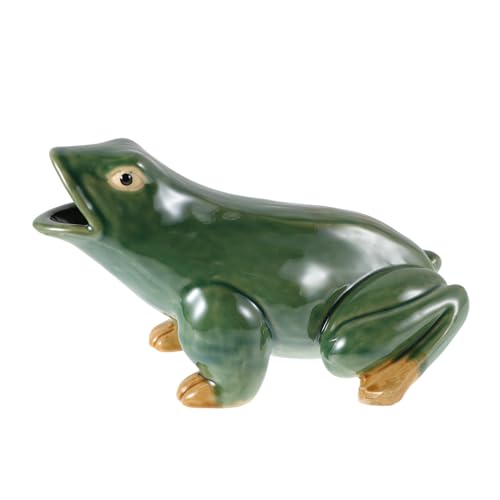 BESTonZON Keramik Froschfigur mit Offenem Mund Realistische Garten und Teich Deko Wasserspeiende Tischdekoration Langlebige Keramische Skulptur für Aquarium Bonsai Gartenteich und Outdoor von BESTonZON