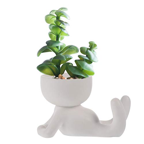 BESTonZON Keramik Menschen Pflanzer Topf Saftigen Kaktus Kopf Blumentopf Kreative Skulptur Mini Blumenvase Home Tischdekoration (Weiß) von BESTonZON