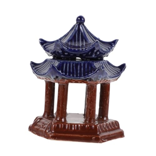 BESTonZON Keramik Pavillon Aquarium Deko Doppelstöckig Hexagonal Miniatur Gartenfigur Fischbecken Landschaftsdekor Traditionelle Chinesische Wasseraquarium Verzierung von BESTonZON