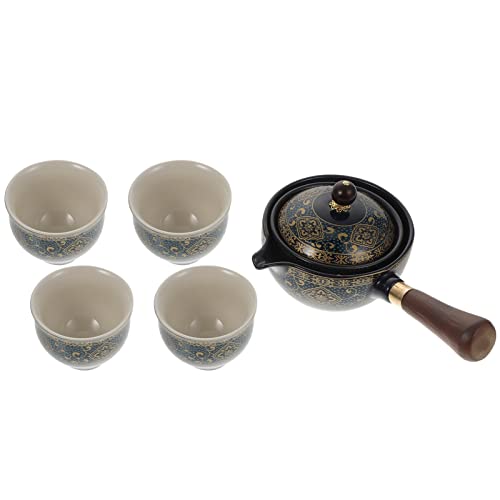 BESTonZON Keramik Tee Service Set Japanische Kyusu Tokoname Stil Porzellan Einhand 360 ° Rotierend Teekanne 4 Teetassen mit Griff Kungfu Reise Tee Set für Teehaus Teeliebhaber Einweihungsgeschenk von BESTonZON