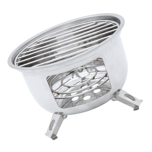 BESTonZON Kompakter Leichter Tragbarer Edelstahl grill für Camping und Outdoor Runder Mini holzkohlegrill Langlebig Einfach zu Transportieren für Garten Angeln und Wanderungen von BESTonZON