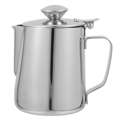 BESTonZON Milchkännchen Edelstahl Sahnekännchen mit Deckel 350 ML Aufschäumen Milch Kaffee Mokka Cappuccino Latté Art Tasse Krug Milchaufschäumer Becher Cafe Zuhause Restaurant Küche von BESTonZON