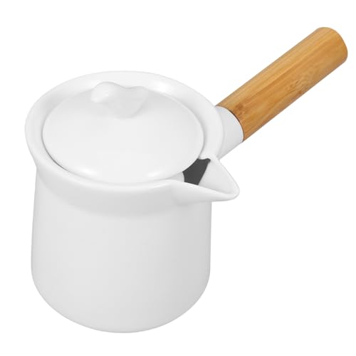 BESTonZON Milchtopf Aus Keramik Mit Holzgriff Türkische Kaffeekanne Aus Porzellan Milchtopf Für Die Küche Auf Herd Butterwärmer Aus Keramik Milchteepfanne Baby Japan Weiß Universal- von BESTonZON