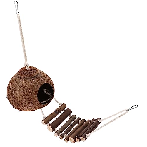 BESTonZON Natürliches Kokosnuss Versteck mit Leiter Reptilien Höhle als Versteck und Hängehabitat für Krabben Langlebiges Terrarienzubehör für Haustiere von BESTonZON