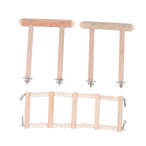 BESTonZON Papagei Schaukel aus Holz mit Kletterleiter Vogelkäfig Zubehör Stehständer für Kleine bis Mittelgroße Papageien Klettern von BESTonZON