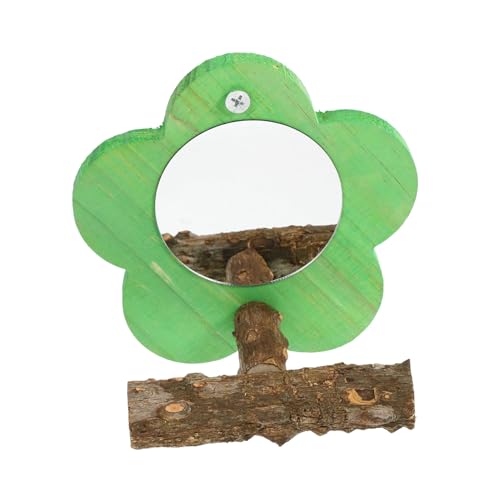 BESTonZON Papageienspiegel Sitzstange Grünes Vogelspielzeug für Wellensittiche und Kleine Vögel Spielerischer Käfigschmuck Interaktiver Spiegel für Haustierpapageien von BESTonZON