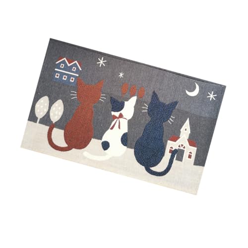 BESTonZON Rutsch Cartoon Katzen Fußmatte Saugfähiger Jacquard Gewebter Türvorleger Waschbar und Leicht rutschfest für Bad Küche und Flur Robuster Polyester Teppich mit Katzenmuster von BESTonZON