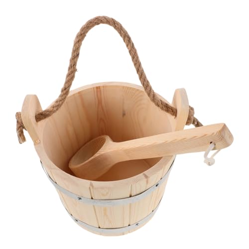 BESTonZON Sauna Holzeimer mit Hitzebeständiger Schöpfkelle Stabiles für Dampfbad Vielseitiger Wasserlöffel für Sauna Bad und Garten Leicht Tragbar Traditionelles Spa Zubehör von BESTonZON