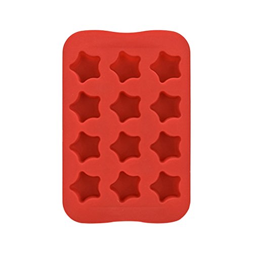 BESTonZON Silikon Eiswürfelform Schokoladenform Pralinenformen Hitzebeständige Sterne Form für DIY EIS Schokoladen Pudding Süßigkeit Gelee 12 Gitter (Rot) von BESTonZON