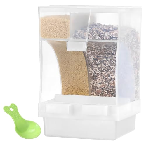 BESTonZON Transparenter Automatischer Vogelkäfig Futtersäule mit Doppeltem Fach und Löffel Robuster Indoor Futterspender für Wellensittiche Ermöglicht Einfache Zufällige Zufällige Farbe von BESTonZON