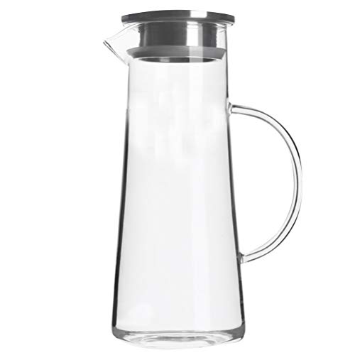 BESTonZON Wasserkaraffe, 1.5L Wasserkrug Glaskaraffe Borosilikatglas Krug Edelstahl Deckel mit Sieb für Heiß/Kaltsaft EIS Getränke Tee, Milch, Kaffee und Rotwein von BESTonZON