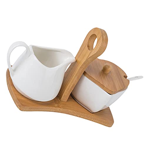 BESTonZON Zucker Schüssel Und Creamer Set mit Deckel Löffel Keramik Creamer Zucker Topf Mini Kaffee Milch Creamer Krug Porzellan Serving Pitcher Sauce Krug Krug Sauciere Schüssel 1 Set von BESTonZON