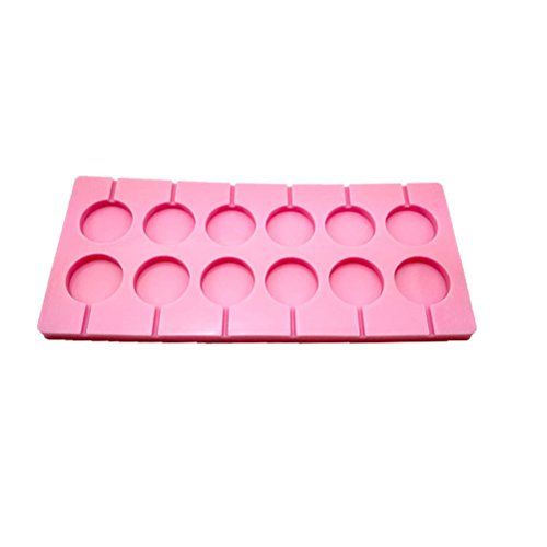 Bestonzon Silikonform für Lollis, Lutscher, für 12 Stück, robust, auch geeignet als Schokoladenform, mit 12 Lollypop-Stäbchen, ideal für Partys, runde Formen (Rosa) von BESTonZON