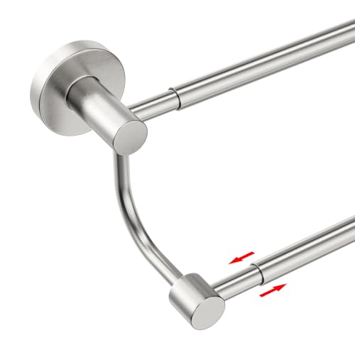 BESy Ausziehbarer Handtuchhalter für die Wand, 40–70 cm (16.5–28.5 inch), Doppelte Handtuchstange aus SUS304 Edelstahl, Gebürstetes Nickel, mit Schrauben für Badezimmer, Schlafzimmer, Küche von BESy