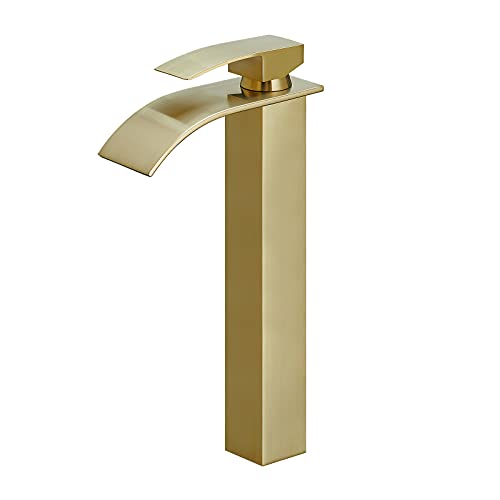 BESy Gebürstetes Gold Wasserfall Auslauf Badezimmer Wasserhahn, Hoher Einhand-Badezimmer-Gefäß-Waschbecken-Wasserhahn, Wohnmobil-WC-Gefäß-Wasserhahn, Waschtisch-Mischbatterie, massives BESy Gebürstetes Gold Wasserfall Auslauf Badezimmer Wasserhahn, Hoher Einhand-Badezimmer-Gefäß-Waschbecken-Wasserhahn, Wohnmobil-WC-Gefäß-Wasserhahn, Waschtisch-Mischbatterie, massives von BESy
