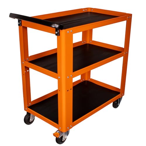 Beta C51 O Profi-Werkzeugwagen Werkzeugtrolley (3 Etagen, 4 Räder Ø 100 mm, 2 starre und 2 lenkbare Räder, rutschfest, ergonomischer Griff, mobiler Werkzeug- und Werkzeugtransport), Orange von Beta