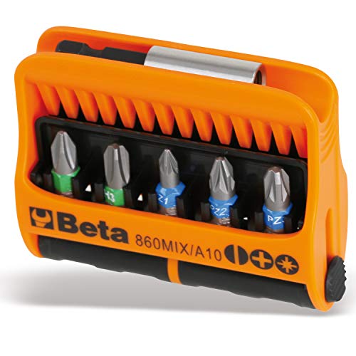 Beta 860MIX/A10 Werkzeug-Set mit 10 Schraubeinsätzen (verschiedenfarbige Bits mit magnetischem Schraubeinsatzhalter im Kunststoffkasten, Made in Italy) Orange/Schwarz von Beta