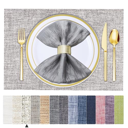 BETEAM Platzsets Abwaschbar 4er Set Vinyl Tischsets für Esstisch Waschbar Küchen Platzdecken Langlebige Tischsets für Drinnen Draußen-01 Rauch Grau, 4er Set von BETEAM